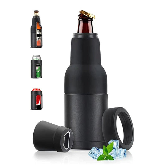 Double Vacuum 12oz Coke Can Insulated Mug 304 Stainless Steel Beer Cooler With Bottle Opener, Black