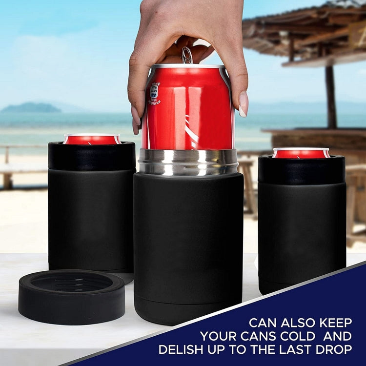 Double Vacuum 12oz Coke Can Insulated Mug 304 Stainless Steel Beer Cooler With Bottle Opener, Black