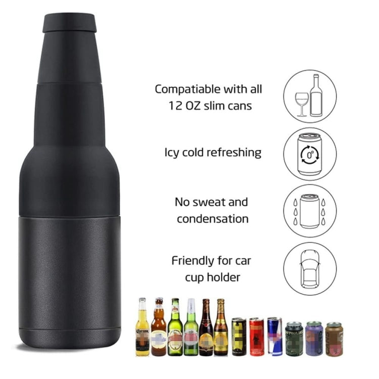 Double Vacuum 12oz Coke Can Insulated Mug 304 Stainless Steel Beer Cooler With Bottle Opener, Black