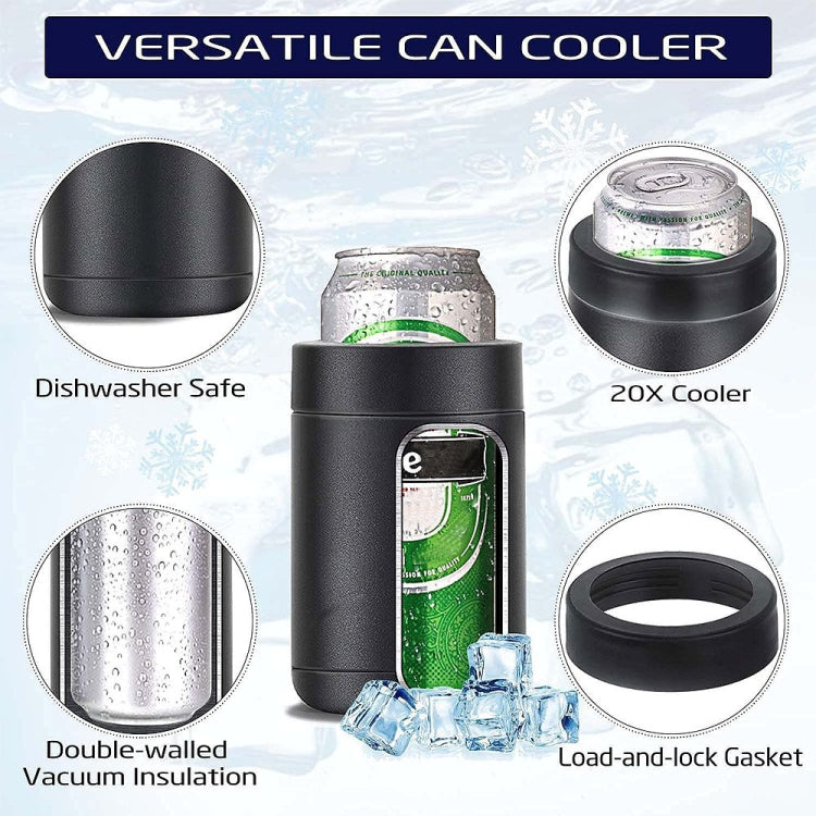 Double Vacuum 12oz Coke Can Insulated Mug 304 Stainless Steel Beer Cooler With Bottle Opener, Black