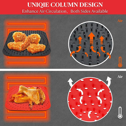 Air Fryer Reusable Silicone Liner Mat Non-Stick Steamer Pad Kitchen Accessories, Square Red 20.2cm, Square Black 23cm