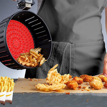 Air Fryer Reusable Silicone Liner Mat Non-Stick Steamer Pad Kitchen Accessories, Square Red 20.2cm, Square Black 23cm