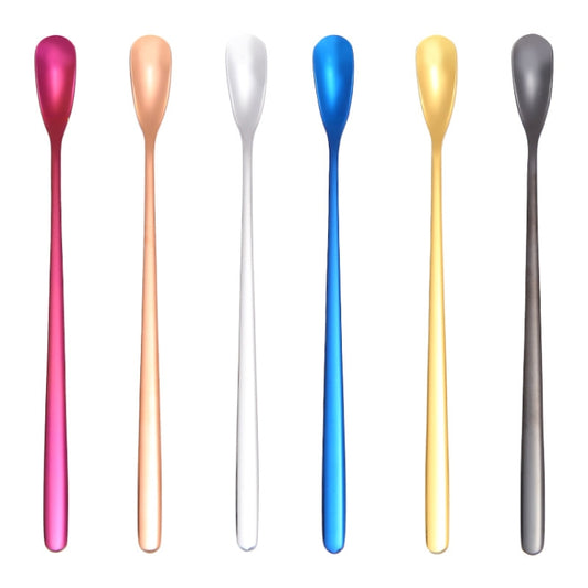 15cm 304 Stainless Steel Spoon Coffee Square Head Spoon Long Handle Mixing Spoon, Stainless Steel Color, Titanium Gold, Rose Gold, Titanium Black, Blue, Purple