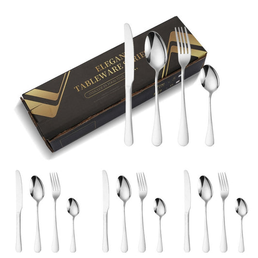 16pcs/set Carton Boxed Gold-Plated Stainless Steel Knife and Fork Set Western Cutlery, Stainless Steel Color, Gold, Rose Gold, Colorful, Black