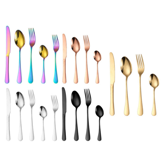 16pcs/set Carton Boxed Gold-Plated Stainless Steel Knife and Fork Set Western Cutlery, Stainless Steel Color, Gold, Rose Gold, Colorful, Black