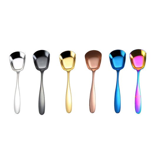 Small 304 Stainless Steel Spoon Glossy Thickened Flat Head Flat Bottom Serving Spoon, Stainless Steel Color, Titanium Gold, Rose Gold, Colorful, Black, Blue