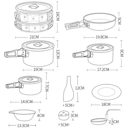 Hewolf HW-K1501 4-5 People Outdoor Aluminum Stove Portable Storage Camping Set