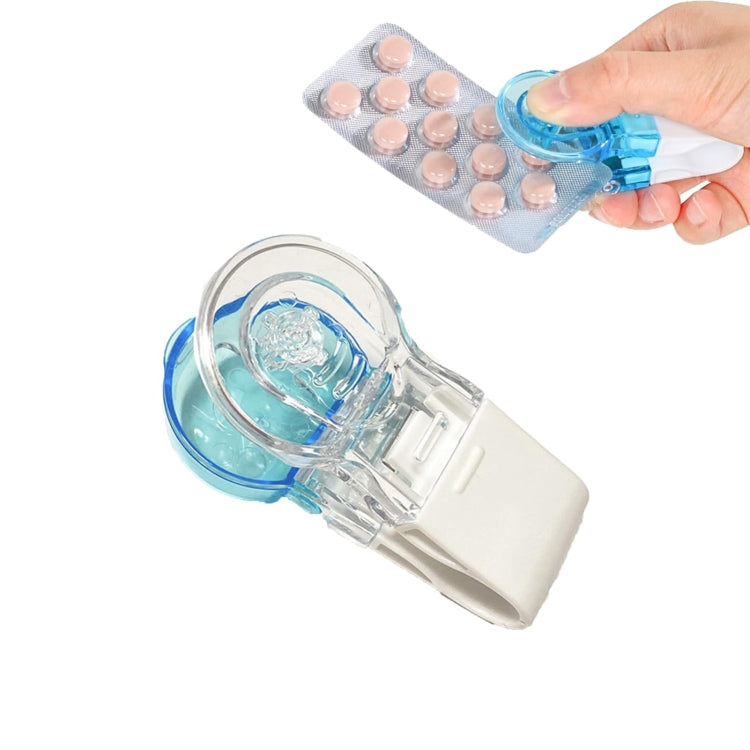Portable Pill Taker Tablets Pills Blister Pack Opener Pills Box Case, Blue, Transparent