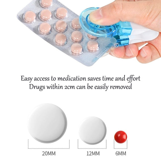 Portable Pill Taker Tablets Pills Blister Pack Opener Pills Box Case, Blue, Transparent