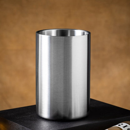 Large Capacity Thickened Stainless Steel Round Ice Bucket Bar Double-Layer Champagne Beer Barrel, 1.6L