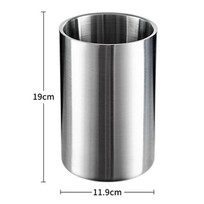 Large Capacity Thickened Stainless Steel Round Ice Bucket Bar Double-Layer Champagne Beer Barrel, 1.6L