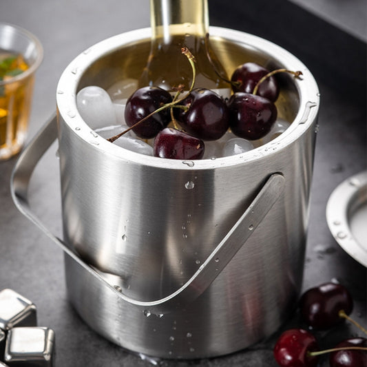Double-Layer Portable Stainless Steel Ice Bucket Bar Champagne Beer Barrel, 1.3L