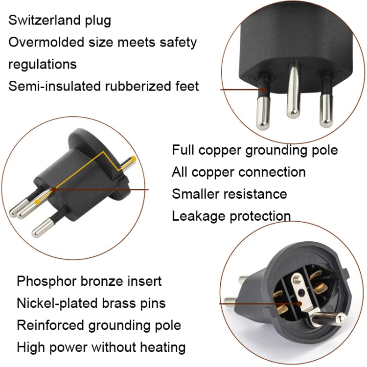 EU to Switzerland Convertible Plug With Ground Wire Travel Adaptor