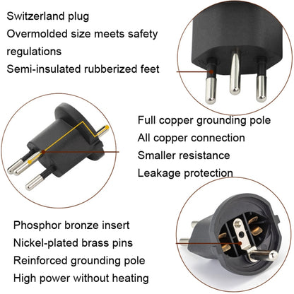 EU to Switzerland Convertible Plug With Ground Wire Travel Adaptor