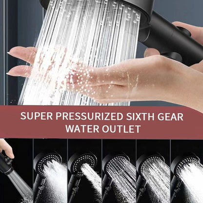 Pressurized Shower Water Heater Handheld Multifunction 6-speed Nozzle, Silver, Black