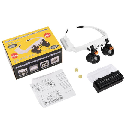 Headband Magnifying Glasses with Cold and Warm Light Source Interchangeable Combine 21 Different Multiples