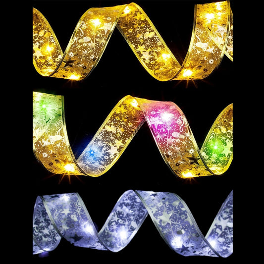 LED Christmas Tree Decoration Bronzing Ribbon Lights, 1m 10LEDs-Button Battery, 2m 20LEDs-Button Battery, 3m 30LEDs, 4m 40LEDs, 5m 50LEDs, 5m 50LEDs-USB, 5m 50LEDs with Flash, 5m 50LEDs USB+Remote, 5m 50LEDs 8-function+Remote, 10m 100LEDs with Flash���...