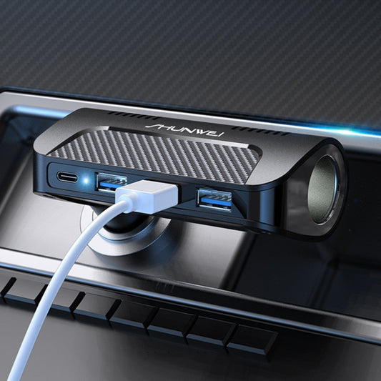 SHUNWEI SD-1920 120W PD18W+5A 3-Port USB Car Multifunctional Rotatable Fast Charger