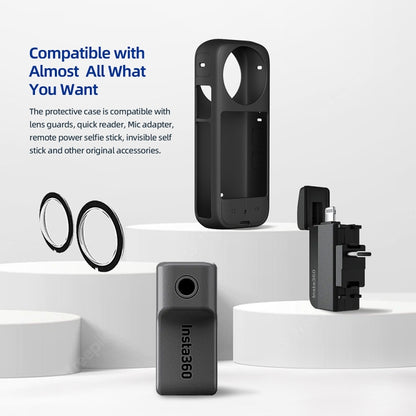 For Insta360 X3 AMagisn Body Silicone Protective Cover, Body+Lens Case (Black), Body Case (black), Lens Case (Black)