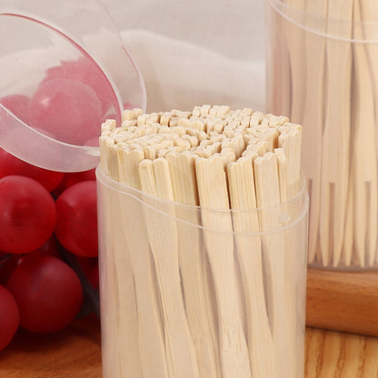 Bamboo Fruit Stick Disposable Two Tines Dessert Fork For Home Use, 100pcs /Can, 200pcs /Can