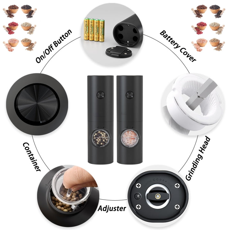 Electric Automatic Salt and Pepper Grinder Set Battery Powered, A2  KYMQ-14-BS, B2 KYMQ-16B-BS