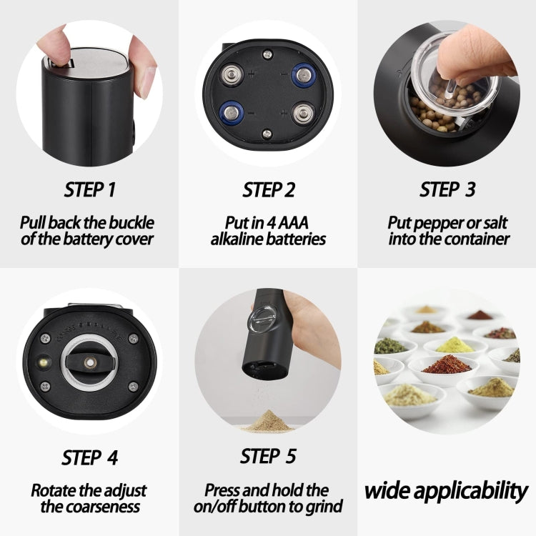 Electric Automatic Salt and Pepper Grinder Set Battery Powered, A2  KYMQ-14-BS, B2 KYMQ-16B-BS