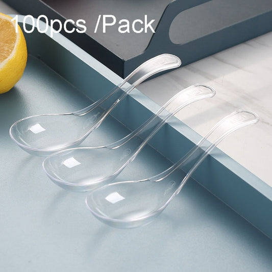 100pcs /Pack 12cm Disposable Plastic Meal Spoon Fast Food Soup Ladle
