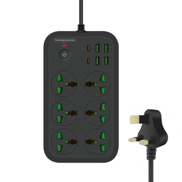 T24 2m 3000W 6 Plugs + PD + 4-USB Ports Multifunctional Flame-Retardant Socket With Switch