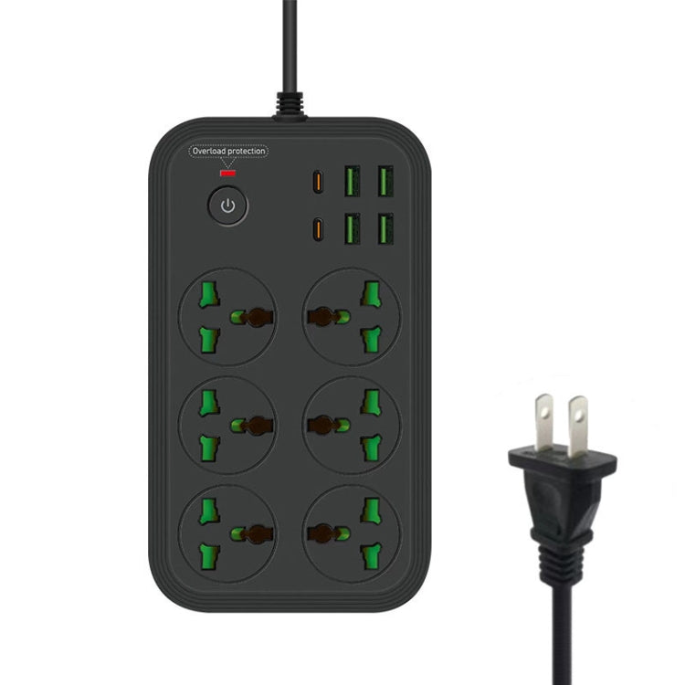 T24 2m 3000W 6 Plugs + PD + 4-USB Ports Multifunctional Flame-Retardant Socket With Switch