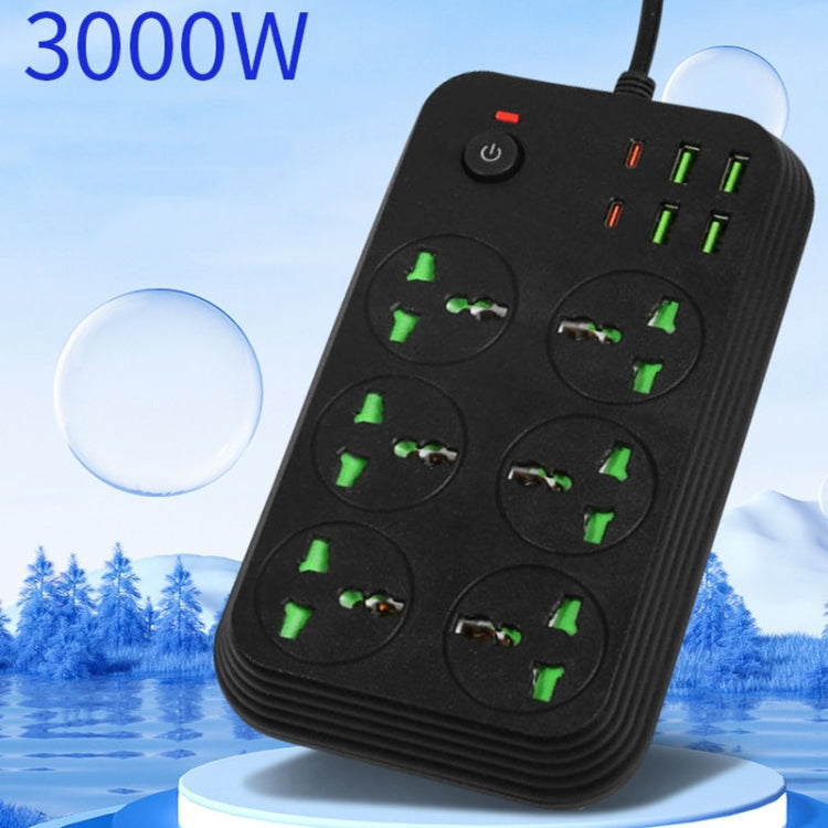 T24 2m 3000W 6 Plugs + PD + 4-USB Ports Multifunctional Flame-Retardant Socket With Switch