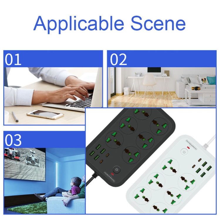 T24 2m 3000W 6 Plugs + PD + 4-USB Ports Multifunctional Flame-Retardant Socket With Switch