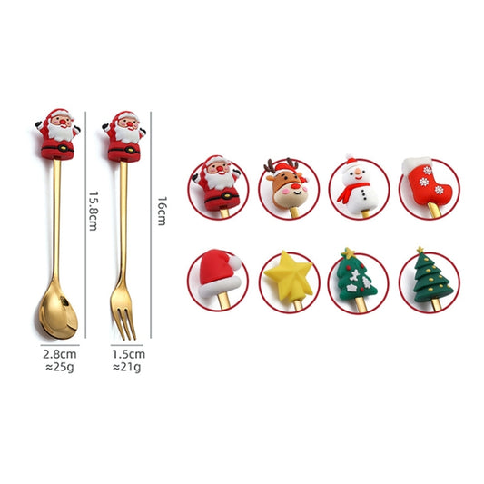 4pcs /Pack Christmas Cartoon Doll Stainless Steel Tableware, A Spoon Fork, B Spoon Fork, C Spoon Fork, D Spoon