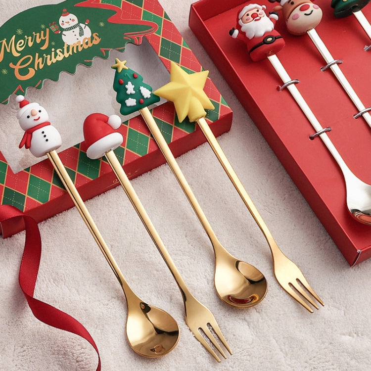4pcs /Pack Christmas Cartoon Doll Stainless Steel Tableware, A Spoon Fork, B Spoon Fork, C Spoon Fork, D Spoon