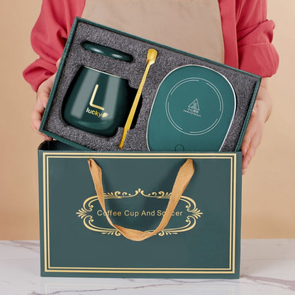 Constant Temperature Heating Thermostat Cup Set Smart Ceramic Coffee Cup, USB Plug(Green+Gift Box)