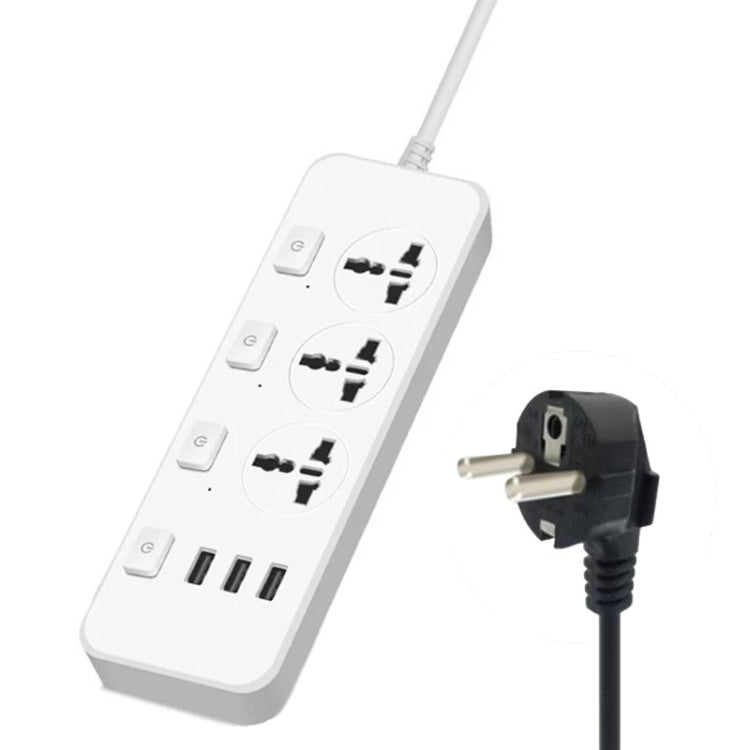 T14 2m 2500W 3 Plugs + 3-USB Ports Multifunctional Socket With Switch