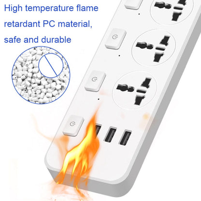 T14 2m 2500W 3 Plugs + 3-USB Ports Multifunctional Socket With Switch