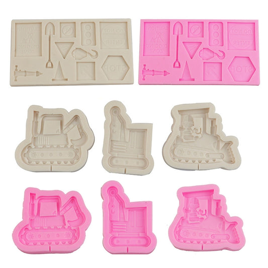 Cartoon Construction Site Tools Engineering Car Cake Decoration Molds, MK-3055 (Pink), MK-3055 (Light Gray), MK-3056 (Pink), MK-3056 (Light Gray), MK-3057 (Pink), MK-3057 (Light Gray), MK-3058 (Pink), MK-3058 (Light Gray)