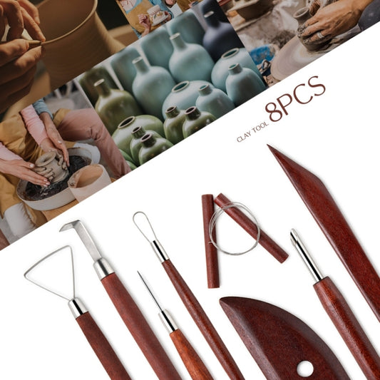8-in-1 Wooden Handle Pottery Clay Tool set Ceramic Trimming Carving Knife