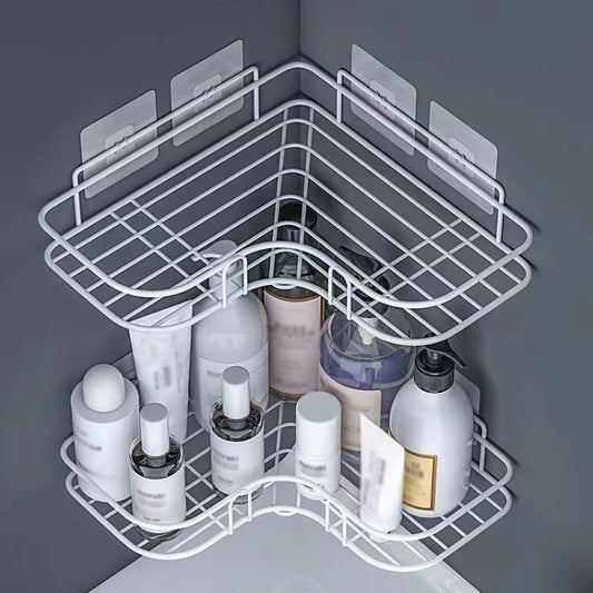 Punch-free Bathroom Triangle Storage Rack Multifunctional Wall Hanging Bracket, Triangle (White), Triangle (Black)