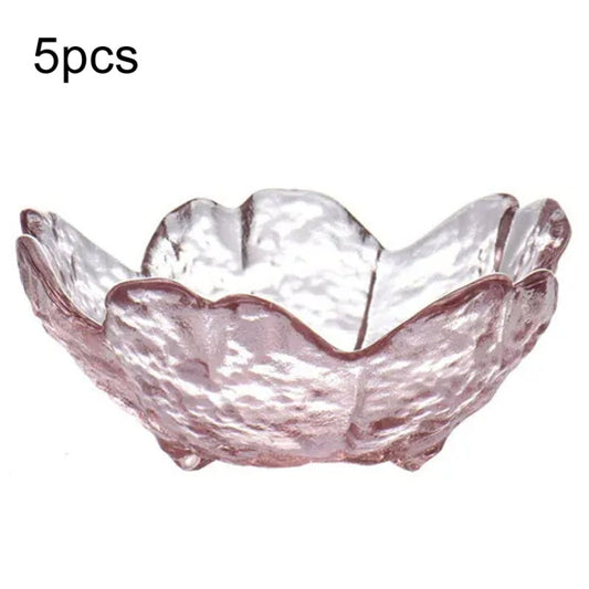 5pcs /Set Hammer Glass Cherry Blossom Dish House Sauce Plate Small Dish, Pink, Gold Edge Pink, Transparent