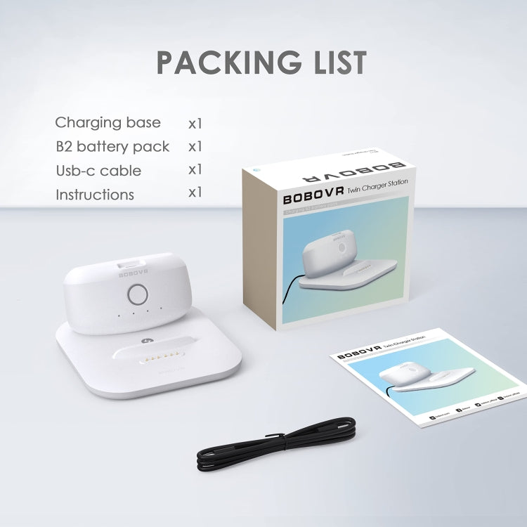 BOBOVR Twin Charger Station Magnetic Charging Dock for Quest 3 Head Strap B2 Battery Pack