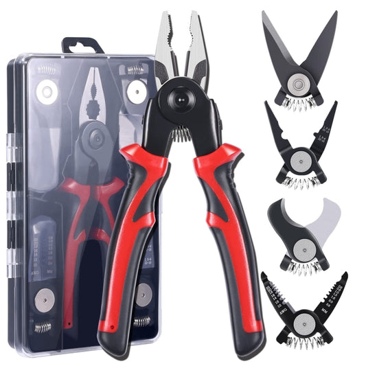 5 In 1  Combination Interchangeable Head Pliers Kit General Repair Screwdriver Pliers, Red Black, White Brown