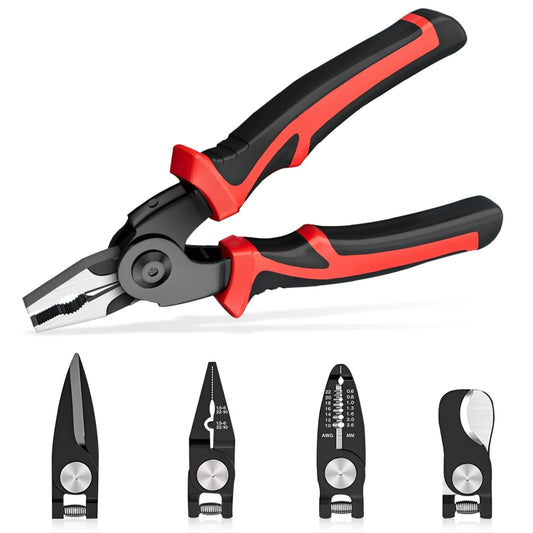 5 In 1  Combination Interchangeable Head Pliers Kit General Repair Screwdriver Pliers, Red Black, White Brown