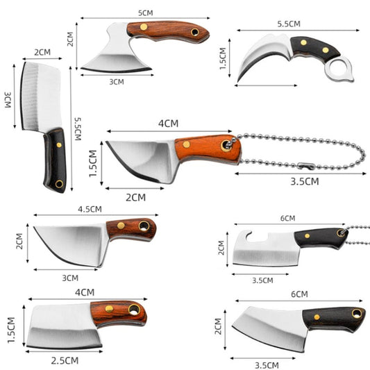 Mini Knife Keychain Portable Removal Express Pendant Accessory With Holster, Axe Sanding, Axe Laser Pattern, Axe Gold, Axe Colored, Colorful Wood Sanding, Colorful Wood Laser Pattern, Black Handle Sanding, Black Handle Laser Pattern, Kitchen Knife Sand...