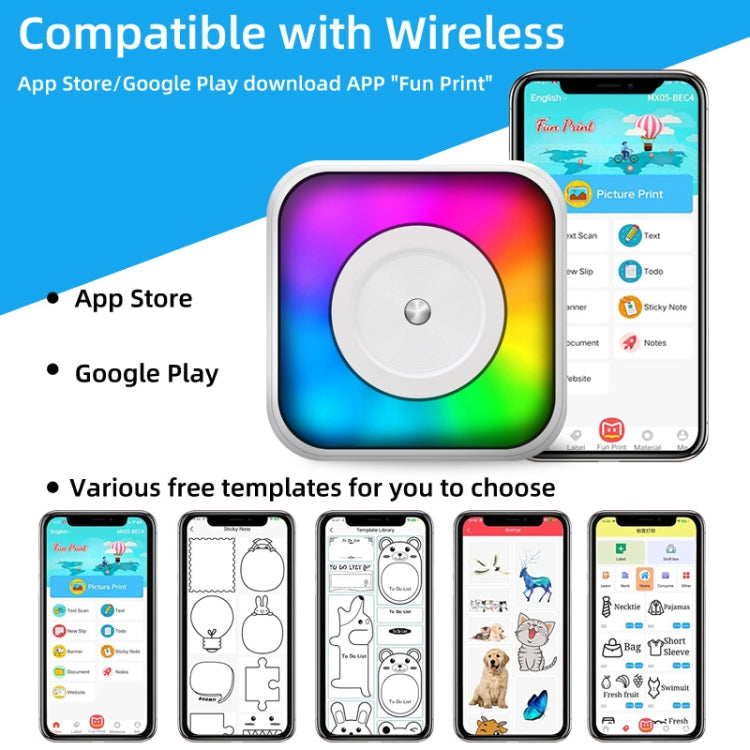 RGB Light Portable Mini Bluetooth Printer Inkless Document Label Printer