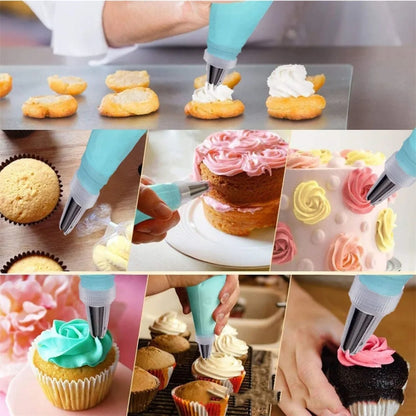 15 In 1 Silicone Icing Piping Cream Pastry Bag Stainless Steel Cake Nozzle Set, 15pcs /Set