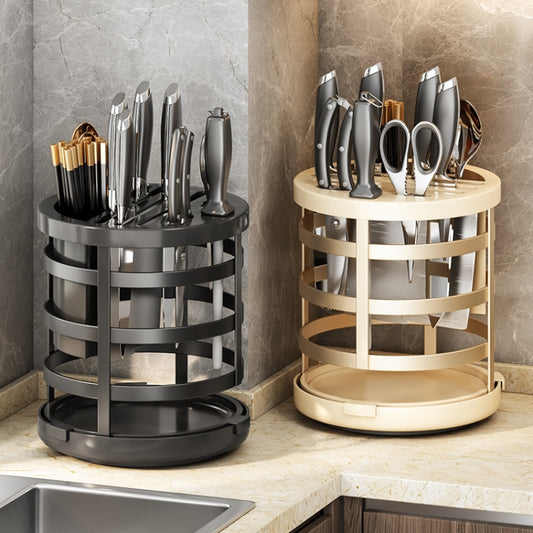 Home Thicken Knife Organizer Chopstick Cylinder Kitchen Drainage Countertop Shelf, Fixed (White), Fixed (Black), Fixed (Creamy), Rotary (White), Rotary (Black), Rotary (Creamy)