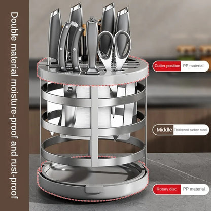 Home Thicken Knife Organizer Chopstick Cylinder Kitchen Drainage Countertop Shelf, Fixed (White), Fixed (Black), Fixed (Creamy), Rotary (White), Rotary (Black), Rotary (Creamy)