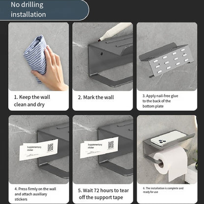 Stainless Steel Bathroom Roll Paper Holder No-Punch Cell Phone Storage Shelf, Phone Rack (White), Paper Rack (White）, Phone Rack (Black), Paper Rack (Black), Phone Rack (Gray), Paper Rack (Gray)