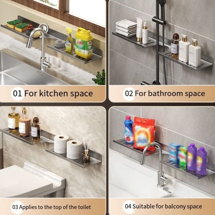 Faucet Rack Home Bathroom Vanity Shelf No Hole Storage Shelf, 30cm (White), 40cm (White), 50cm (White), 30cm (Black), 40cm (Black), 50cm (Black), 30cm (Gray), 40cm (Gray), 50cm (Gray), 50cm U-shaped (White), 50cm U-shaped (Black), 50cm U-shaped (Gray)